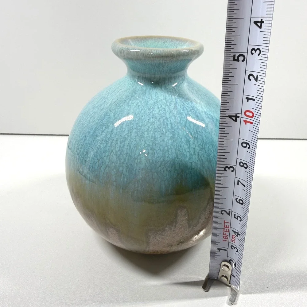 Turquoise Drip Glaze Textured Ceramic Bud Vase Handcrafted Studio Art Pottery 5